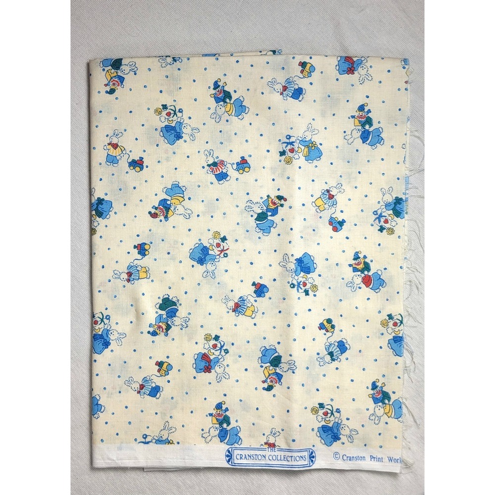 Vintage Cranston Print Works Fabric Bunny Rabbit Nursery Polka Dot Cream 1/2 yd